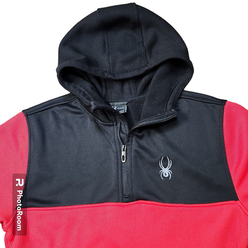 Spyder Men's M Fleece Lined 1/4 Zip Pullover Hoodie Jacket Logo Red‎ Black